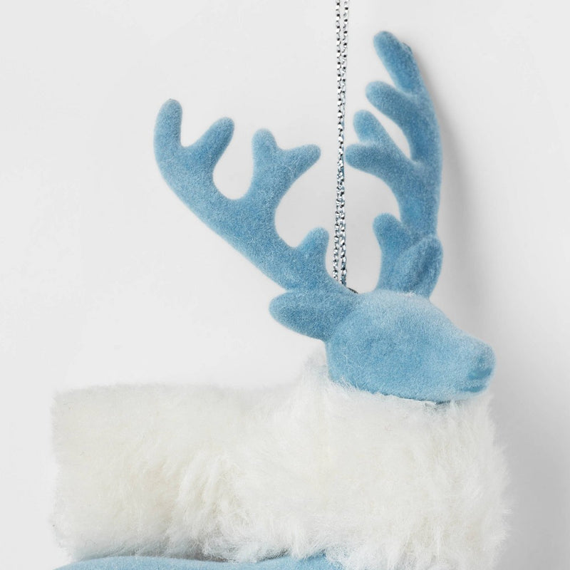 Flocked Deer Wearing Scarf Christmas Tree Ornament Blue - Wondershop: Soft Fabric, White Scarf, Indoor Decoration