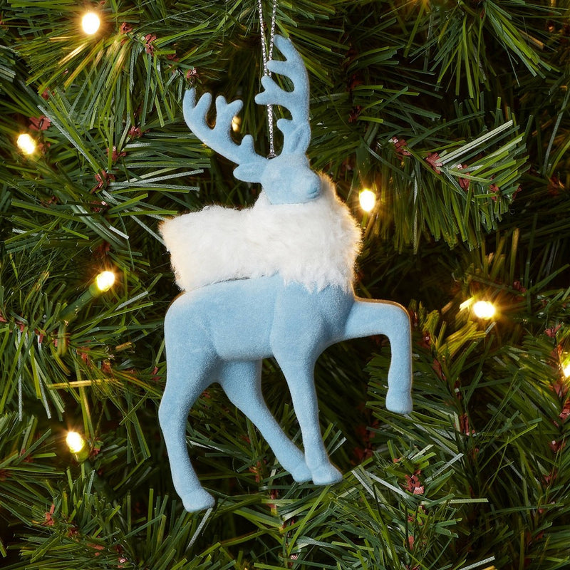 Flocked Deer Wearing Scarf Christmas Tree Ornament Blue - Wondershop: Soft Fabric, White Scarf, Indoor Decoration