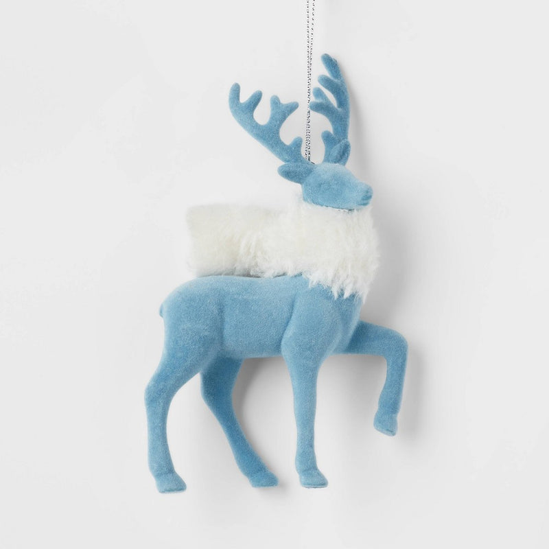 Flocked Deer Wearing Scarf Christmas Tree Ornament Blue - Wondershop: Soft Fabric, White Scarf, Indoor Decoration
