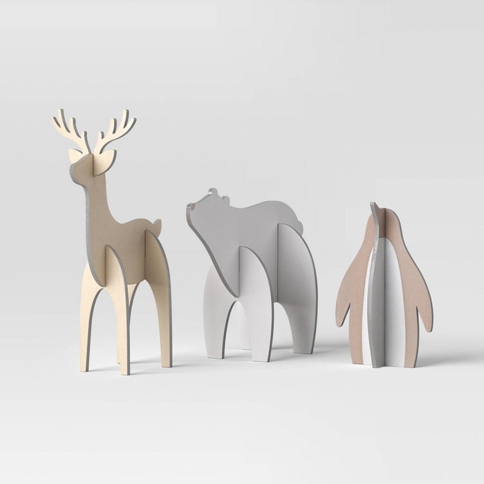 3pc Wood Christmas Animal Figurine Set - Wondershop Gold/Silver/Copper