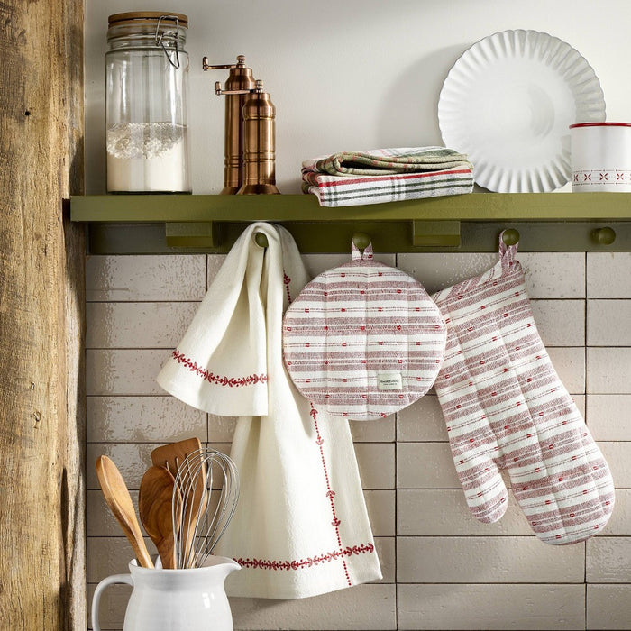 2ct Embroidered Border & Plaid Christmas Kitchen Towels Red/Cream/Green - Hearth & Hand with Magnolia