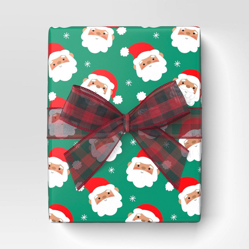 220 sq ft Santa Faces Christmas Gift Wrap Green - Wondershop (LOCAL PICKUP ONLY)
