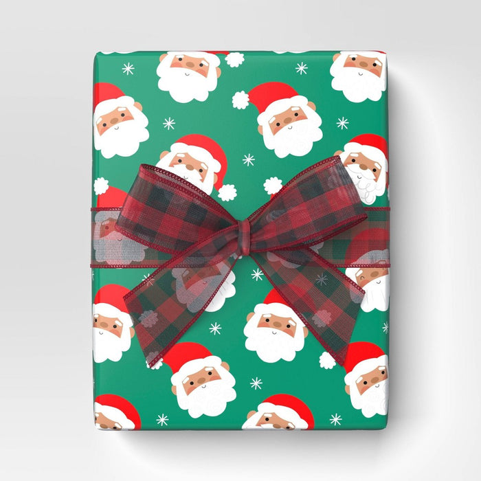 220 sq ft Santa Faces Christmas Gift Wrap Green - Wondershop