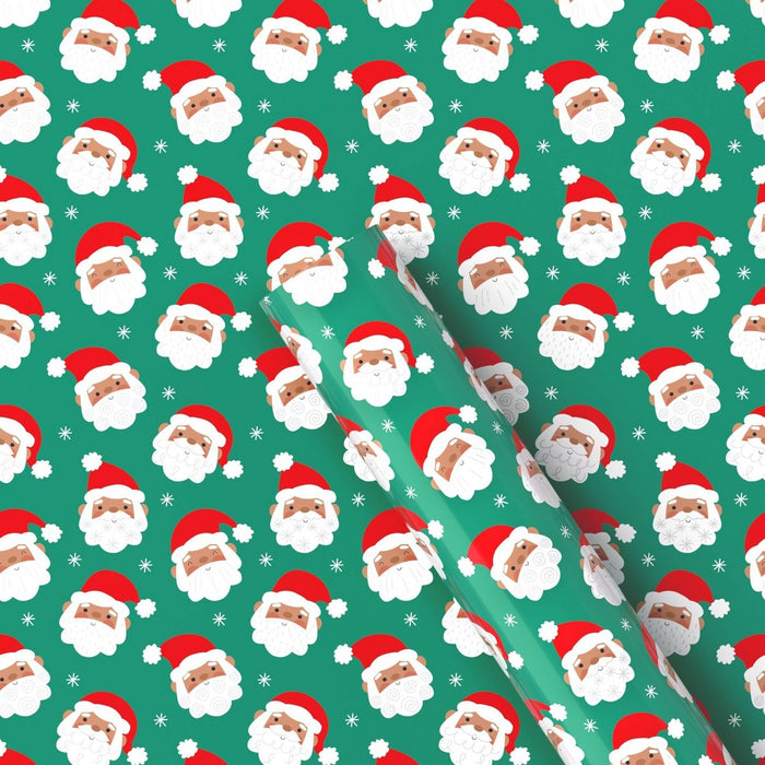 220 sq ft Santa Faces Christmas Gift Wrap Green - Wondershop