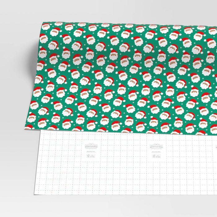 220 sq ft Santa Faces Christmas Gift Wrap Green - Wondershop