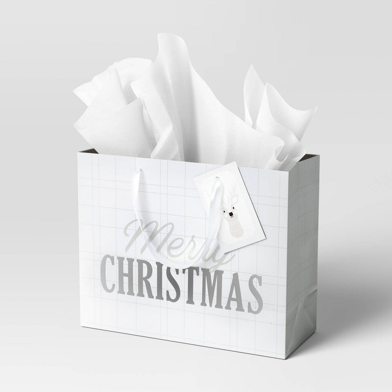 Large Vogue 'Merry Christmas' Gift Bag White/Silver - Wondershop