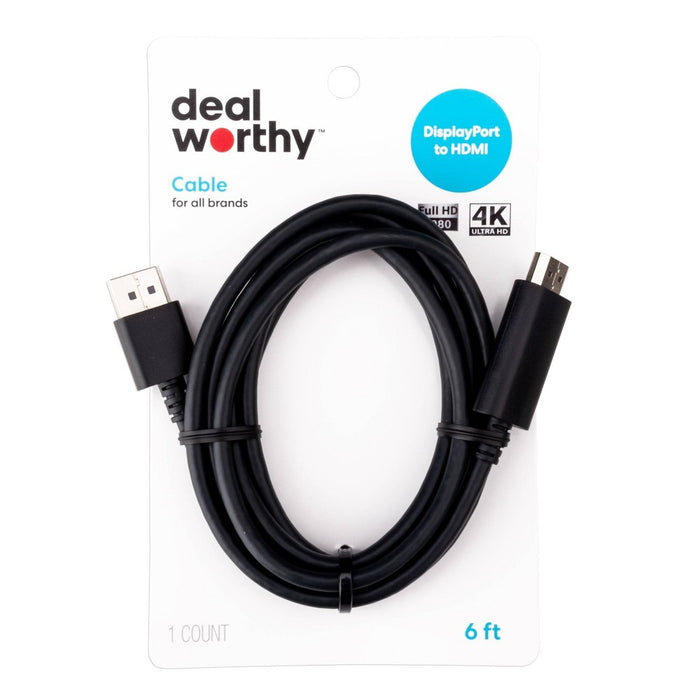 6' Display Port to HDMI Cable - dealworthy Black