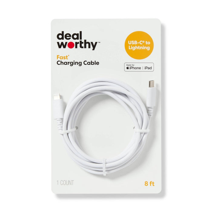 8' Lightning to USB-C Charging Cable - dealworthy White