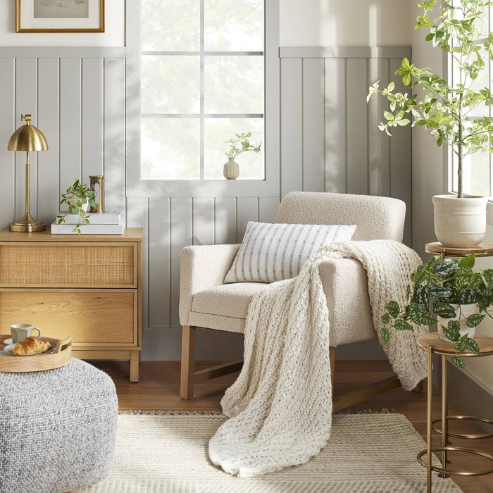 14"x20" Textured Rail Stripe Lumbar Throw Pillow Cream/Light Gray - Hearth & Hand with Magnolia: Cotton Dobby, Indoor Use