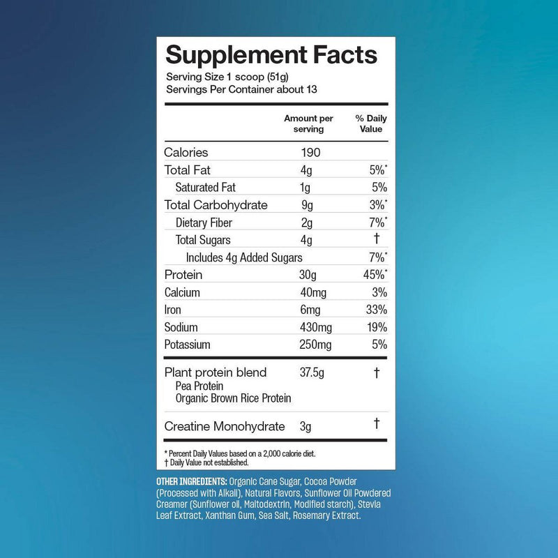 Vega Performance Protein + Creatine Plant Based Vegan Powder - Chocolate - 23.4oz