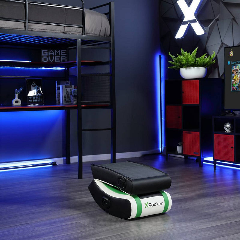 X Rocker Horizon RGB Lighting 2.0 Wired Floor Rocker Gaming Chair Green/Black/White (LOCAL PICKUP ONLY)