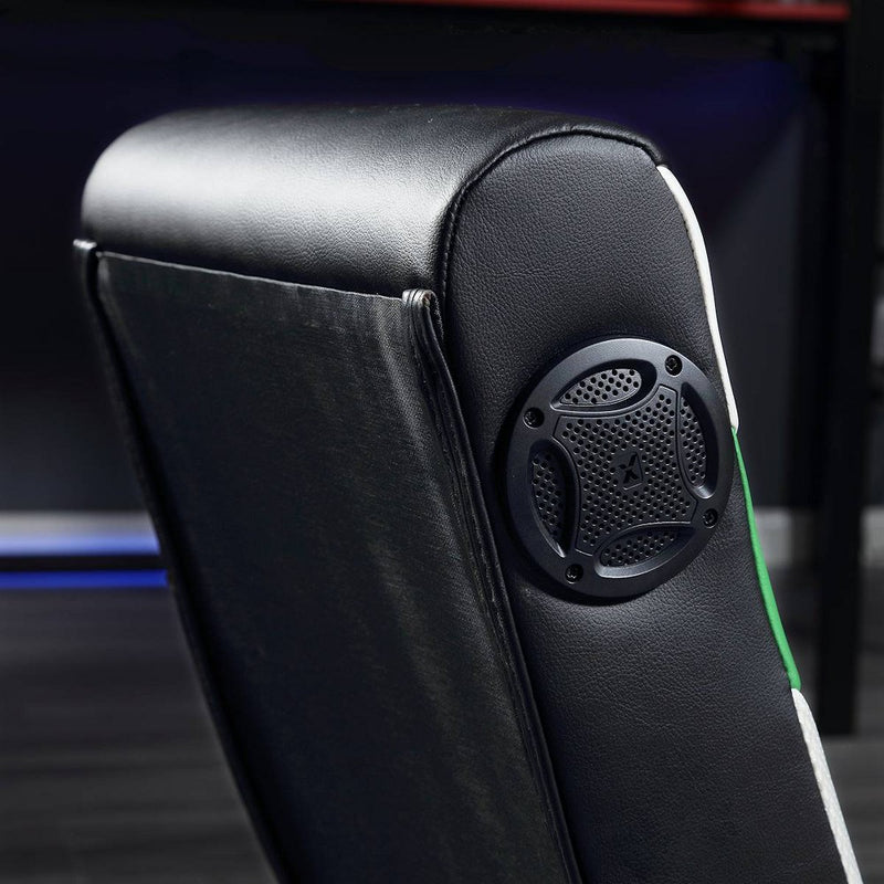 X Rocker Horizon RGB Lighting 2.0 Wired Floor Rocker Gaming Chair Green/Black/White (LOCAL PICKUP ONLY)