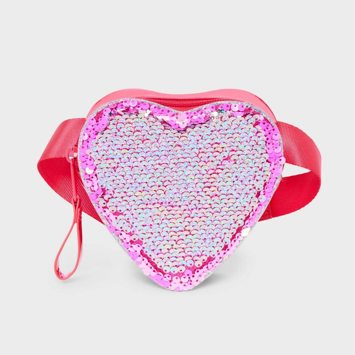 Girls' Heart Shaped Flip Sequin Crossbody Bag - Cat & Jack Pink