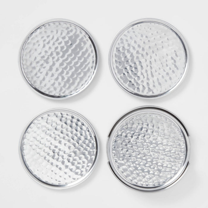 4pk Metal Coasters with Holder Silver - Threshold