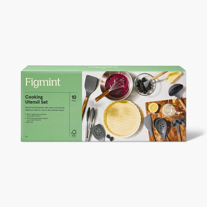 10pc Wood/Nylon Kitchen Utensil Set Gray - Figmint