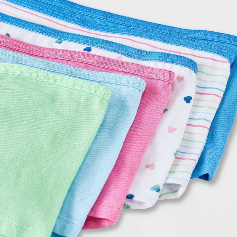 Girls' 10pk Heart/Striped Cotton Boy Shorts - Cat & Jack 12