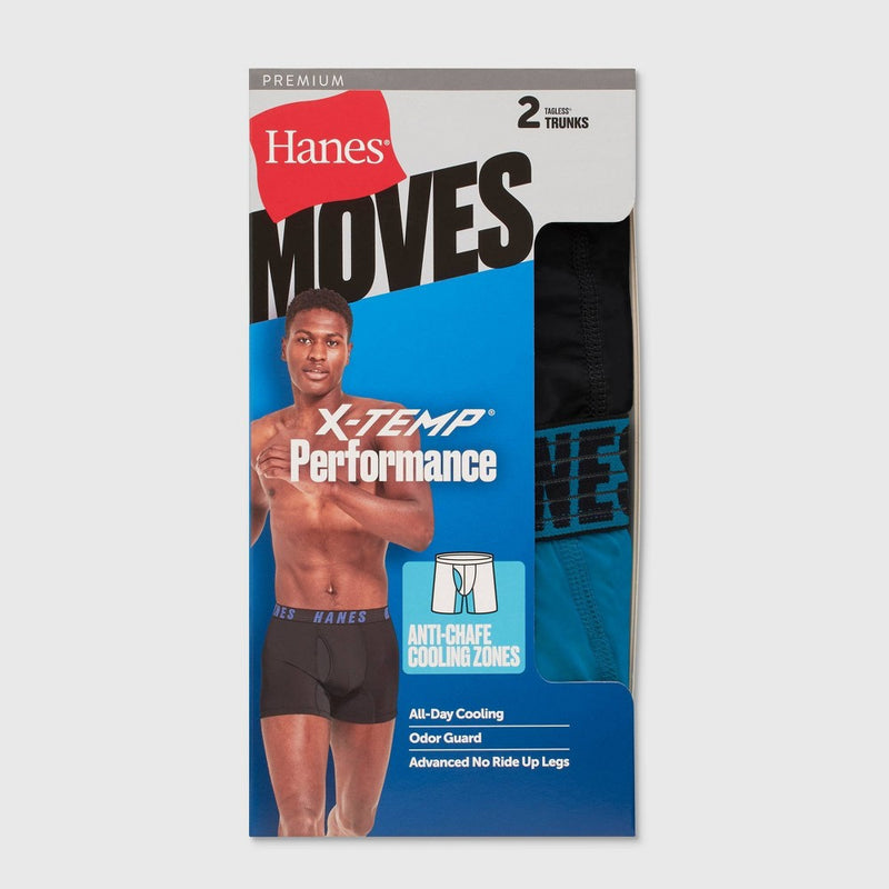 Hanes Moves Premium Men's Anti-Chafe X-Temp Trunks 2pk - Blue/Black M