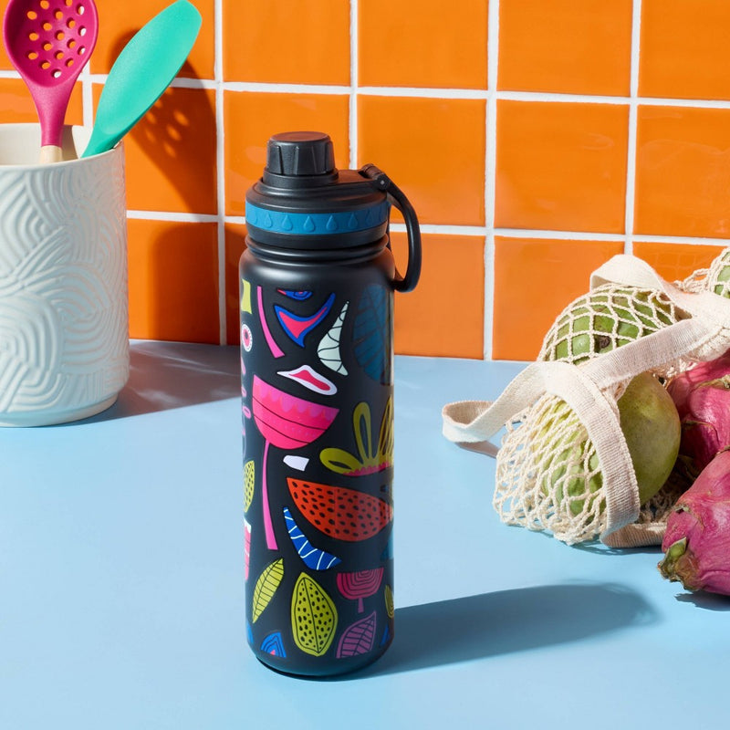 Floral Stainless Steel Double Wall Water Bottle Black - Tabitha Brown