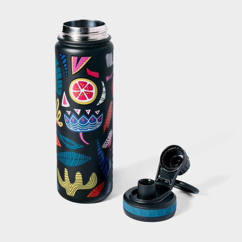 Floral Stainless Steel Double Wall Water Bottle Black - Tabitha Brown