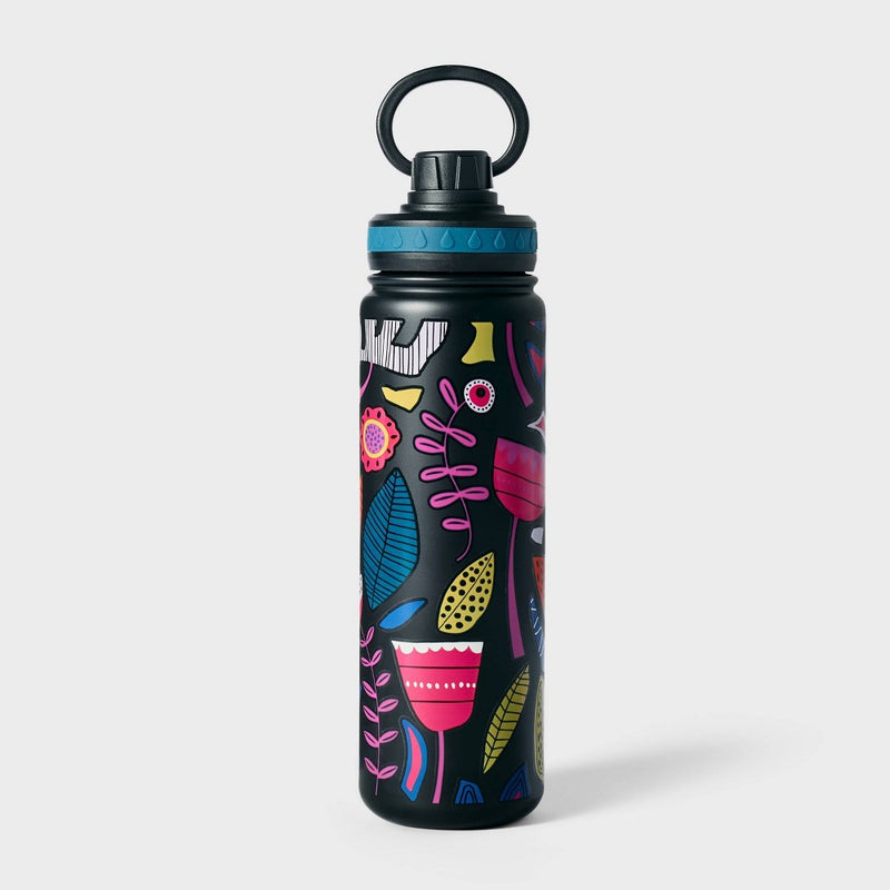 Floral Stainless Steel Double Wall Water Bottle Black - Tabitha Brown