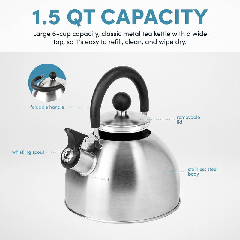 Aroma 1.5qt Stainless Steel Stovetop Kettle Silver