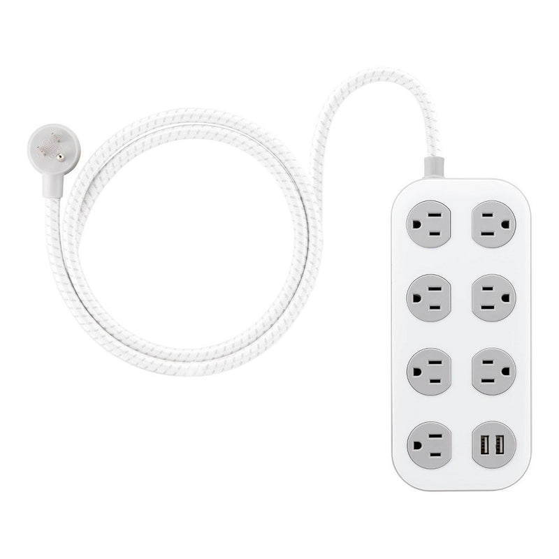 GE 7-Outlet Surge Protector with USB 1470J 2 USB-A (2.4A) 4' Braided Cord White and Gray