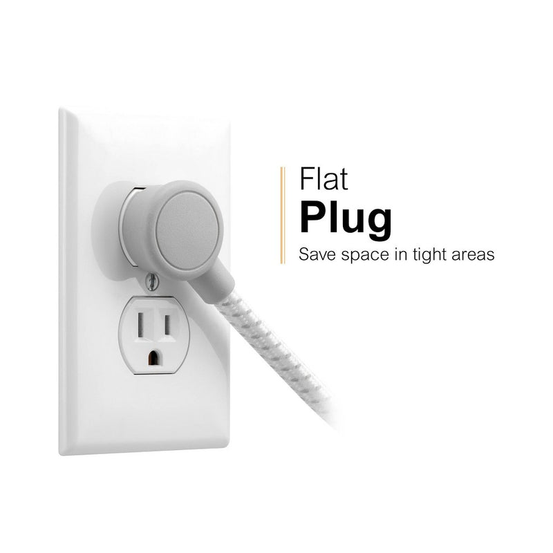 GE 7-Outlet Surge Protector with USB 1470J 2 USB-A (2.4A) 4' Braided Cord White and Gray