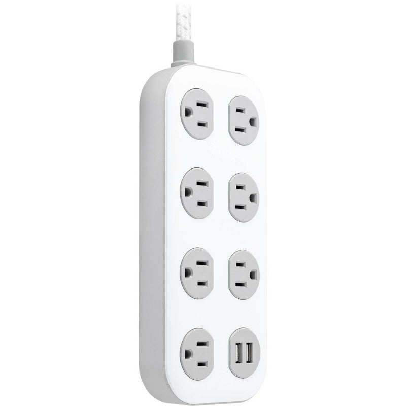 GE 7-Outlet Surge Protector with USB 1470J 2 USB-A (2.4A) 4' Braided Cord White and Gray