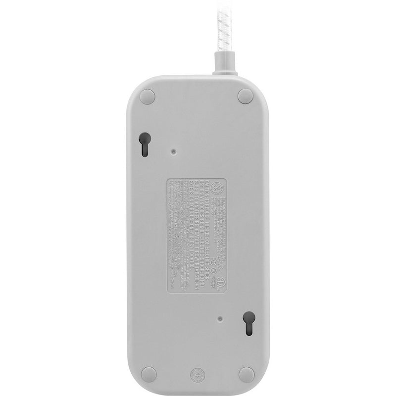 GE 7-Outlet Surge Protector with USB 1470J 2 USB-A (2.4A) 4' Braided Cord White and Gray