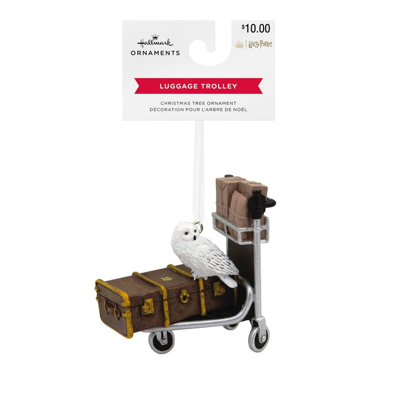 Hallmark Harry Potter Hedwig on Luggage Trolley Cart Christmas Tree Ornament