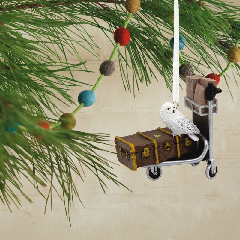 Hallmark Harry Potter Hedwig on Luggage Trolley Cart Christmas Tree Ornament