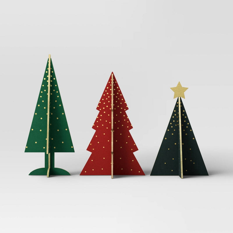 3pc Wood Christmas Tree Figurine Set - Wondershop Red/Green