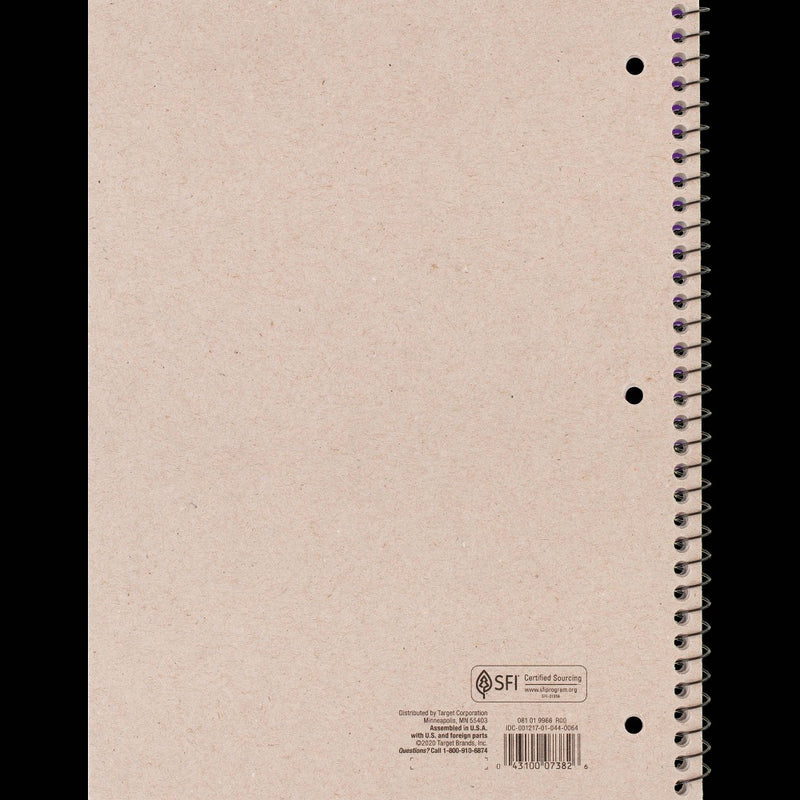 College Ruled Purple 1 Subject Flexible Plastic Cover Spiral Notebook - up&up: 70 Pages, 3 Hole Punched, Tween Audience