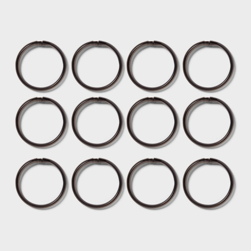 Colored Shower Curtain Rings Black - Room Essentials: Durable ABS Material, Fits Standard Rods, Set of 12