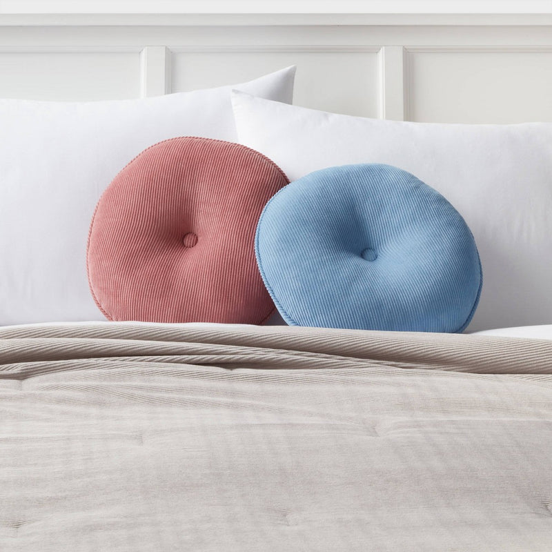 Round Decorative Pillow Blue - Room Essentials: Indoor Corduroy, Teen-Friendly, OEKO-TEX Certified