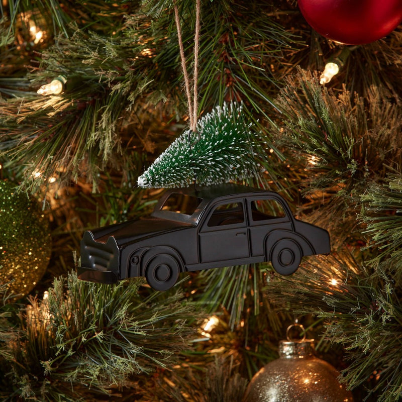 Metal Car with Bottle Brush Tree Christmas Tree Ornament Black - Wondershop: Indoor 3.25" Decor, No Battery Needed