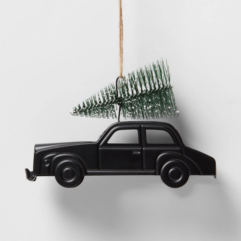 Metal Car with Bottle Brush Tree Christmas Tree Ornament Black - Wondershop: Indoor 3.25" Decor, No Battery Needed