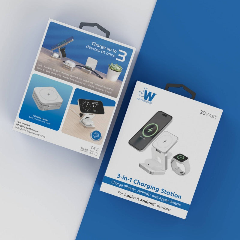Just Wireless 3-in-1 Magnetic Collapsible Wireless Charger - White