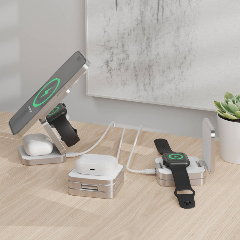 Just Wireless 3-in-1 Magnetic Collapsible Wireless Charger - White