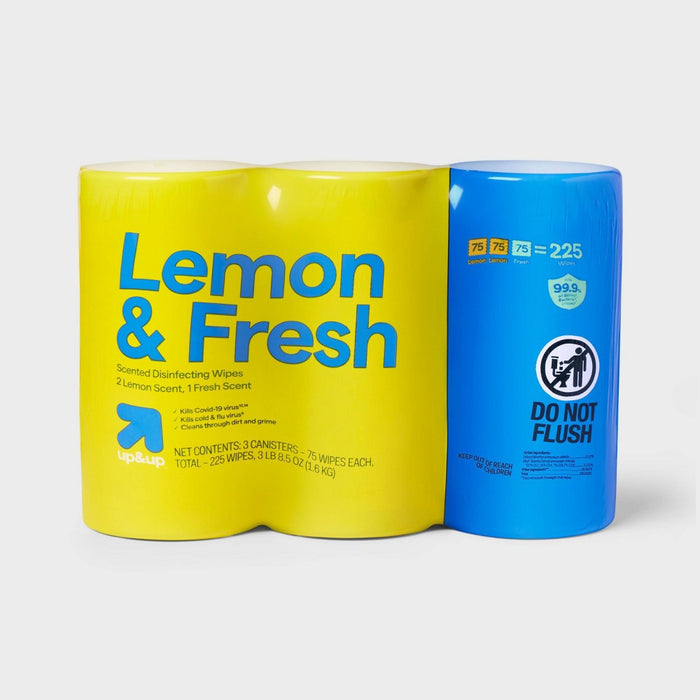Lemon and Fresh All Purpose Disinfecting Wipes - 75ct/3pk - up&up
