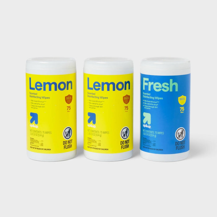 Lemon and Fresh All Purpose Disinfecting Wipes - 75ct/3pk - up&up