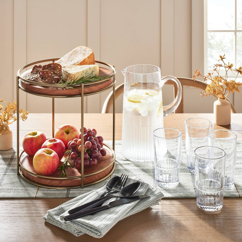 12.8oz Tall Fluted Glass Tumbler Clear - Hearth & Hand with Magnolia: Farmhouse Style, Dishwasher Safe, for Cold Drinks