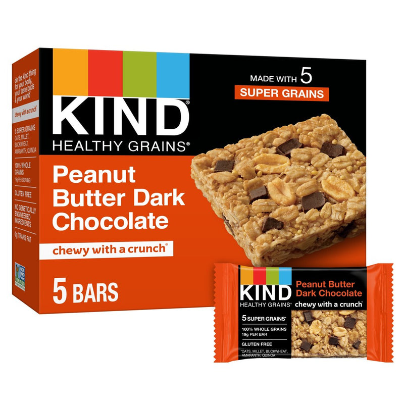 KIND Healthy Grains Peanut Butter Dark Chocolate Chunk, Gluten Free Granola Bars - 5ct