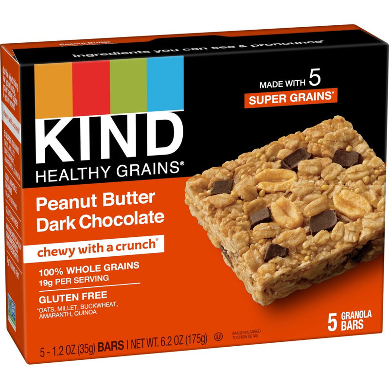 KIND Healthy Grains Peanut Butter Dark Chocolate Chunk, Gluten Free Granola Bars - 5ct
