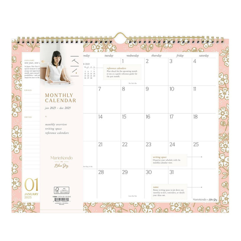 Marie Kondo for Blue Sky 2025 Monthly Wall Calendar 12.8"x15.04" Hana Pink: Planner & Wall Calendars for Adults