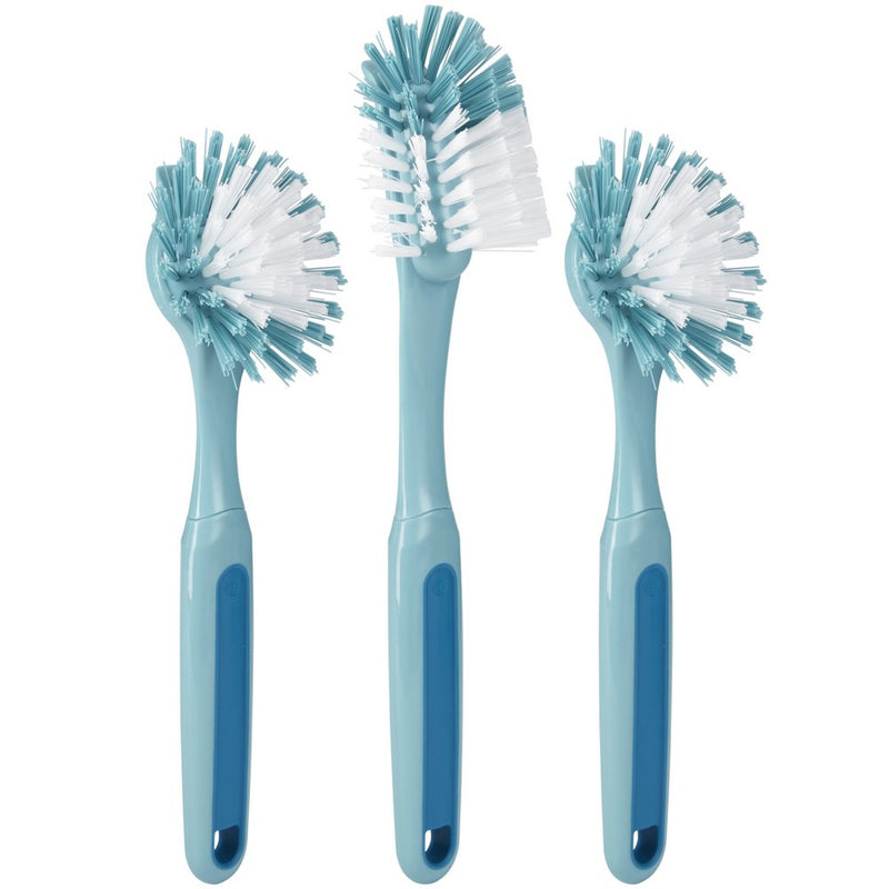 GoodCook Ready 3pk Dish Brush Set: Rubber & Plastic Cleaning Tools, Blue, 11.5" Height, 5.75" Width, 2.25" Depth