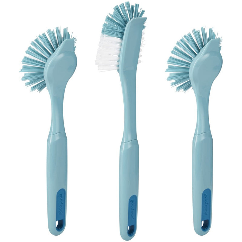 GoodCook Ready 3pk Dish Brush Set: Rubber & Plastic Cleaning Tools, Blue, 11.5" Height, 5.75" Width, 2.25" Depth