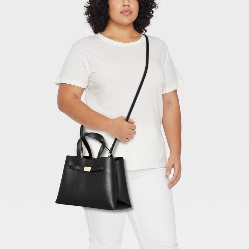 Belted Satchel Handbag - A New Day Black