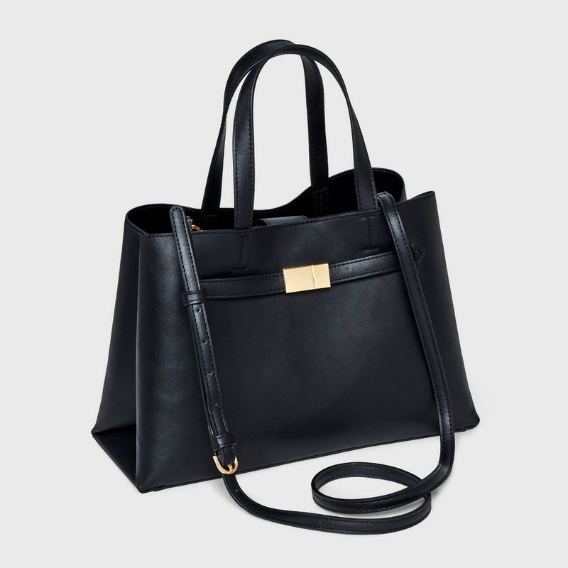Belted Satchel Handbag - A New Day Black