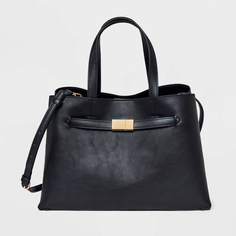 Belted Satchel Handbag - A New Day Black